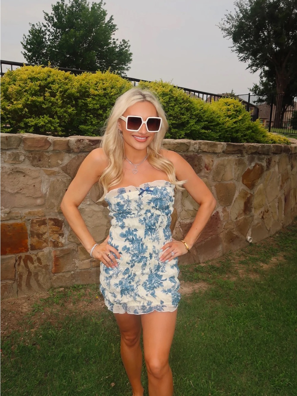 Vintage Blue Floral Ruched Dress